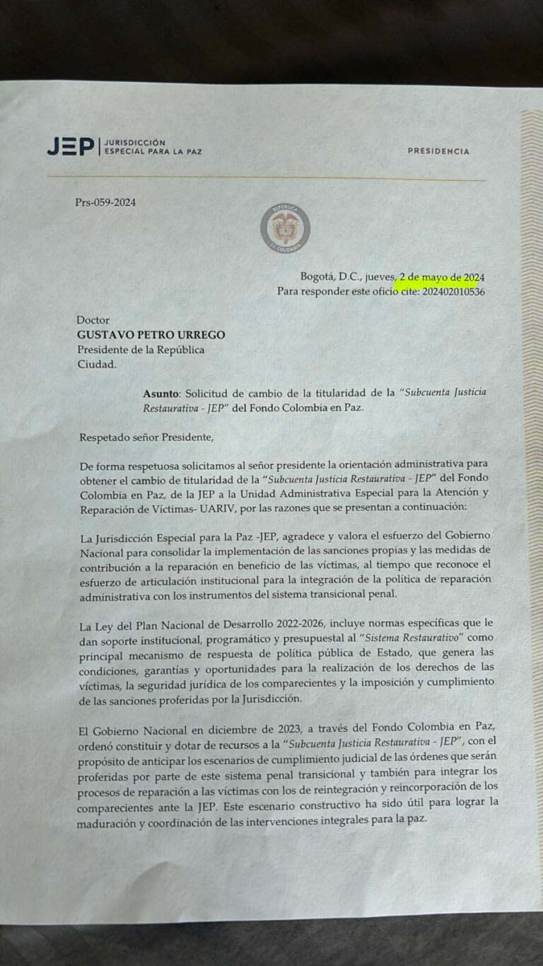 JEP Alertó al Gobierno de Petro en Mayo: Fondos de Restauración Aún No Llegan