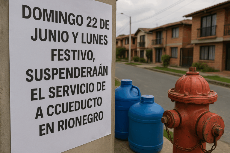 Domingo 22 de Junio y Lunes Festivo, suspenderán el servicio de acueducto en Rionegro