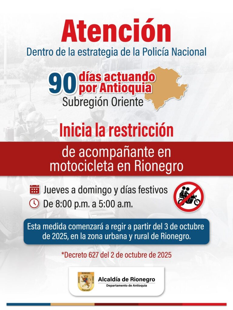 Rionegro adopta medida de restricción de parrillero para fortalecer la seguridad y el orden público