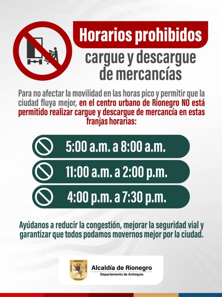 Nuevos horarios de cargue y descargue en el Centro de Rionegro: así funcionará la regulación desde noviembre de 2025