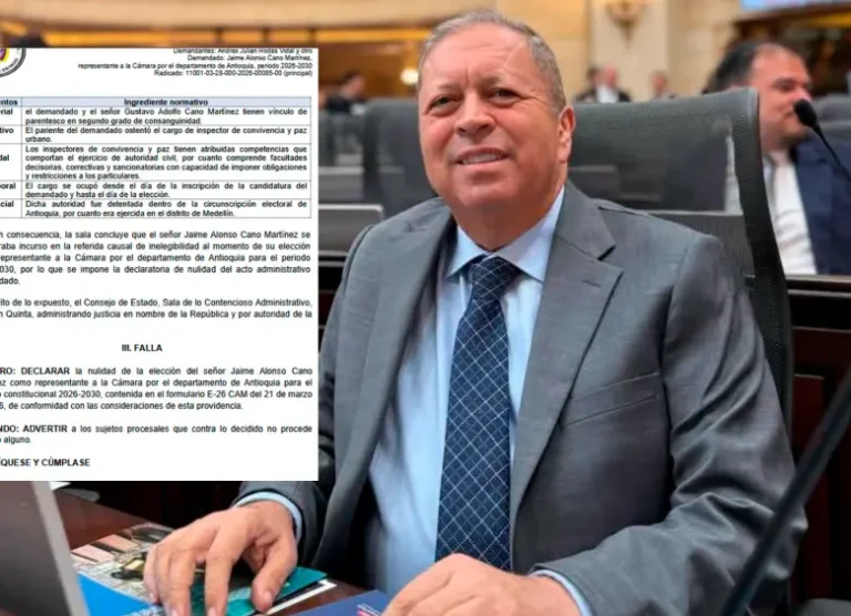 Consejo de Estado anula elección de Jaime Alonso Cano Martínez como representante a la Cámara por Antioquia para 2026-2030